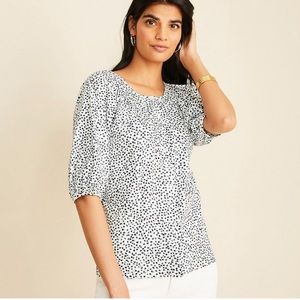 NWT Ann Taylor Fiesta Dot Puff Sleeve Button Down Top in Large